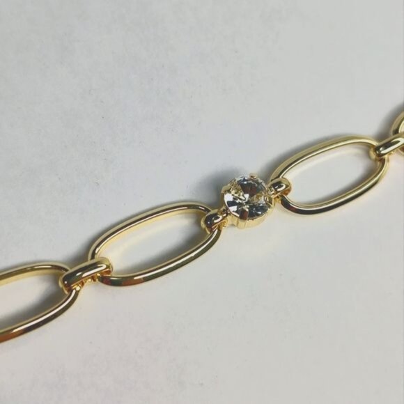 SORRELLI Paige Crystal Tennis Bracelet Gold Plated Chain Link Paperclick - Picture 4 of 6